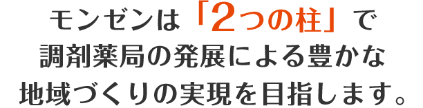 これからの調剤薬局経営のお悩みをモンゼンは「2つの柱」で解決いたします。